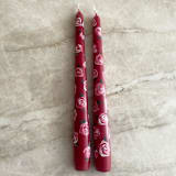 "Red with Pink Rose Floral Hand-Painted Taper Candles, Set of 2" - Candles in red by Ashley Myers