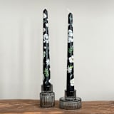 "Black with White Floral Hand-Painted Taper Candles, Set of 2" - Candles in black by Ashley Myers