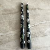 "Black with White Floral Hand-Painted Taper Candles, Set of 2" - Candles in black by Ashley Myers