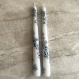 "Blue and White Outline Floral Hand-Painted Taper Candles, Set of 2" - Candles in white by Ashley Myers