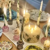 "Ivory with Magnolia Floral Hand-Painted Taper Candles, Set of 2" - Candles in white by Ashley Myers