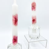 "Pink Pressed Flower White Taper Candle Set Of 2" - Candles in pink by Christine OMalley