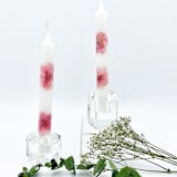 "Pink Pressed Flower White Taper Candle Set Of 2" - Candles in pink by Christine OMalley