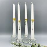 "Yellow Alyssum Pressed Flower White Taper Candle Set Of 4" - Candles in yellow by Christine OMalley