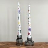 "White Multicolor Floral Hand-Painted Taper Candles, Set of 2" - Candles in white by Ashley Myers