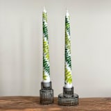 "White with Double Greenery Hand-Painted Taper Candles, Set of 2" - Candles in white by Ashley Myers