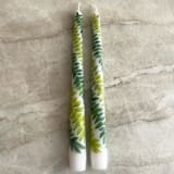 "White with Double Greenery Hand-Painted Taper Candles, Set of 2" - Candles in white by Ashley Myers