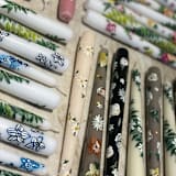 "White with Double Greenery Hand-Painted Taper Candles, Set of 2" - Candles in white by Ashley Myers