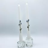 "Blue Forget Me Not Pressed Flower White Taper Candle Set Of 2" - Candles in white by Christine OMalley