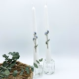 "Blue Forget Me Not Pressed Flower White Taper Candle Set Of 2" - Candles in white by Christine OMalley