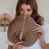 "Paradisio Amber Woven Fan Small" - Fans in green by Suzanne Seick
