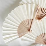 "Personalized Wooden Wedding Fan Favors | Boho Tropical Destination Wedding | Engraved Hand Fans for Beach Wedding Guests | Set of 10" - Fans in beige by Self Stationery