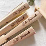 "Personalized Wooden Wedding Fan Favors | Boho Tropical Destination Wedding | Engraved Hand Fans for Beach Wedding Guests | Set of 10" - Fans in beige by Self Stationery