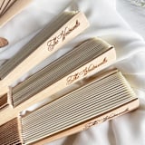 "Personalized Wooden Wedding Fan Favors | Boho Tropical Destination Wedding | Engraved Hand Fans for Beach Wedding Guests | Set of 10" - Fans in beige by Self Stationery