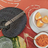"Paradisio Black Woven Fan Large" - Fans in white by Suzanne Seick