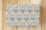 "Rustic Menorah" - Wrapping Paper in Dusty Blue by Lisa Travis - Front
