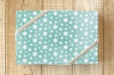 "Falling Snowflakes" - Wrapping Paper in Teal  by Johanna Phillips Huuva - Front