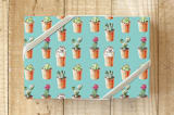 "Hedgehog and cactus wrapping paper" - Wrapping Paper in Turquoise by Lauren Rogoff - Front