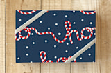 "Candy Striped Ho, Ho, Ho!" - Wrapping Paper in Night by IGGI - Front