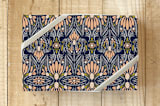 "Maximalist Folk Art Coneflowers" - Wrapping Paper in Navy by Calee A.H. Cecconi - Front