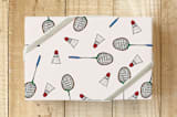 "Birdies & Racquets" - Wrapping Paper in Hemp Ivory by Nicole Simms - Front
