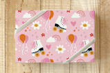 "Rainbow Rollerskate" - Wrapping Paper in Bubblegum by Dawn Pope - Front