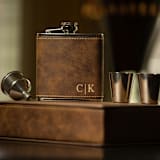 "Rustic Brown Custom Engraved Flask Gift Set" - Groomsmen Gifts in brown by Great Little Favor Co