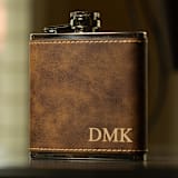 "Custom Engraved Rustic Brown Initials Flask" - Groomsmen Gifts in brown by Great Little Favor Co