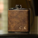"Custom Engraved Rustic Brown Flask" - Groomsmen Gifts in brown by Great Little Favor Co
