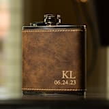 "Custom Engraved Rustic Brown Flask" - Groomsmen Gifts in brown by Great Little Favor Co