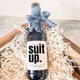 "Set of 6 Groomsman Beer Bottle Labels | Suit Up" - Groomsmen Gifts in white by The Pretty Little Mess