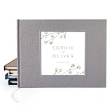 "Custom Wedding Guest Book · Classic Floral Accents · Gray Linen" - Guest Books in gray by Transient Books