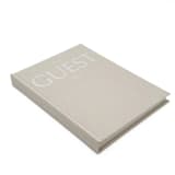 "Linen Wedding Guest Book with white text" - Marketplace Guest Books in beige by The Ceremony Club
