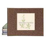 "Custom Wedding Guest Book · Botanical Leaf · Rustic Brown Linen" - Guest Books in brown by Transient Books