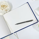 "Personalized Navy Blue Wedding Guest Book With Custom Venue Illustration | Photo Frame Guest Book" - Guest Books in blue by Self Stationery