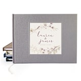 "Custom Wedding Guest Book · Vintage Floral Bouquet · Gray Linen" - Guest Books in gray by Transient Books