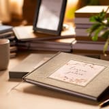 "Custom Wedding Guest Book · Vintage Floral Bouquet · Gray Linen" - Guest Books in gray by Transient Books