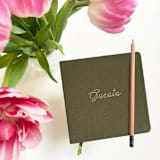 "Linen Fabric Wedding Guest Book | Gold Foil on Olive Green Linen" - Marketplace Guest Books in green by Jessica Cunningham