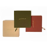 "Square Linen Wedding Guestbook | Gold Foil on Rust Brown Linen Fabric" - Guest Books in brown by Jessica Cunningham