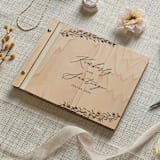 "Floral Grace Wedding Guest Book  | Maple Wood | 8.5 x 11" - Guest Books in beige by Katrina Mejia