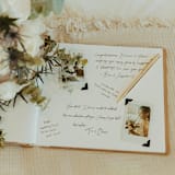 "Floral Grace Wedding Guest Book  | Maple Wood | 8.5 x 11" - Guest Books in beige by Katrina Mejia