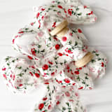 "1" Cotton Ribbon - Red Floral" - Ribbons in red by Honey Silks Co