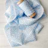 "Cotton Ribbon - Pale Blue Blooms 1" x 5 yards" - Ribbons in blue by Honey Silks Co