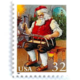 "“Santa Building a Sled” Postage Stamps | Santa and Children Set | Contemporary Christmas Series | Vintage Unused USPS Postage 32c | Pack of 10" - Postage Stamps in red by Jennifer Kramer