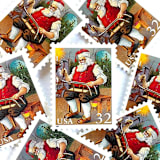 "“Santa Building a Sled” Postage Stamps | Santa and Children Set | Contemporary Christmas Series | Vintage Unused USPS Postage 32c | Pack of 10" - Postage Stamps in red by Jennifer Kramer