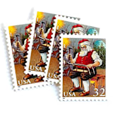 "“Santa Building a Sled” Postage Stamps | Santa and Children Set | Contemporary Christmas Series | Vintage Unused USPS Postage 32c | Pack of 10" - Postage Stamps in red by Jennifer Kramer