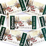 ""Winter Sunday in Norway, Maine" Postage Stamps | Christmas Issue Series | Unused USPS Postage 6c | Pack of 20" - Postage Stamps in green by Heritage Post House