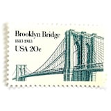 ""Brooklyn Bridge Anniversary" New York City Postage Stamps | Unused USPS Postage 20c | Pack of 10" - Postage Stamps in blue by Heritage Post House