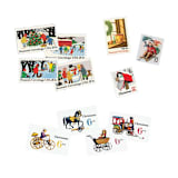 "Green & Red Vintage Holiday Postage Set, Christmas Toys and Children Playing // Set of 5 // $.86 per set" - Postage Stamps in red by Flourish Fine Writing