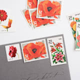 "Sunset Floral Postage Set // Set of 5 // $1.02 in postage" - Postage Stamps in red by Flourish Fine Writing